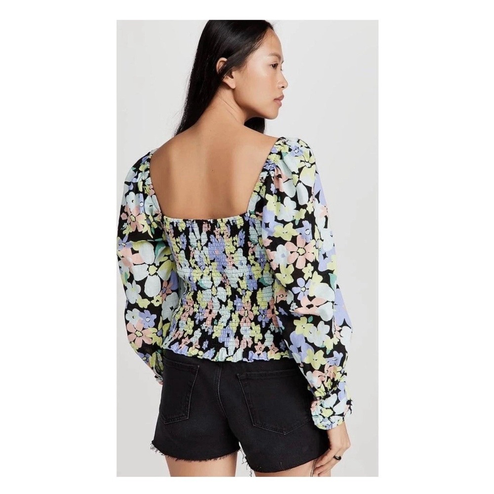 Free People Ariana Printed Top Floral Puff Sleeve Smocked Blouse Size xsmall - Picture 3 of 10